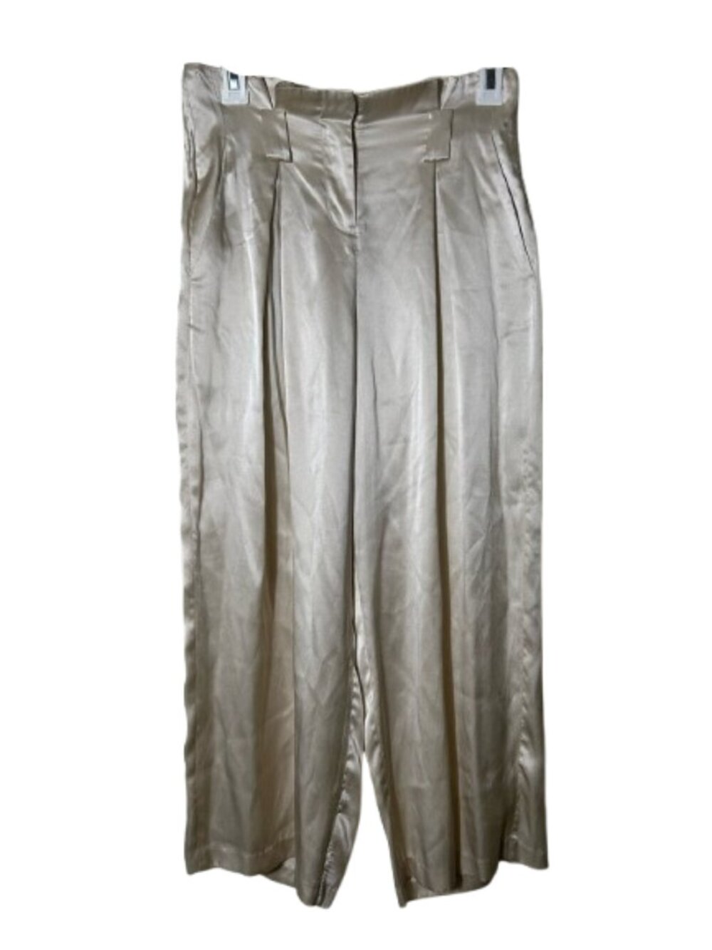 L'agence ivory silk pleated wide leg crop pants womens 0 paperbag waist
